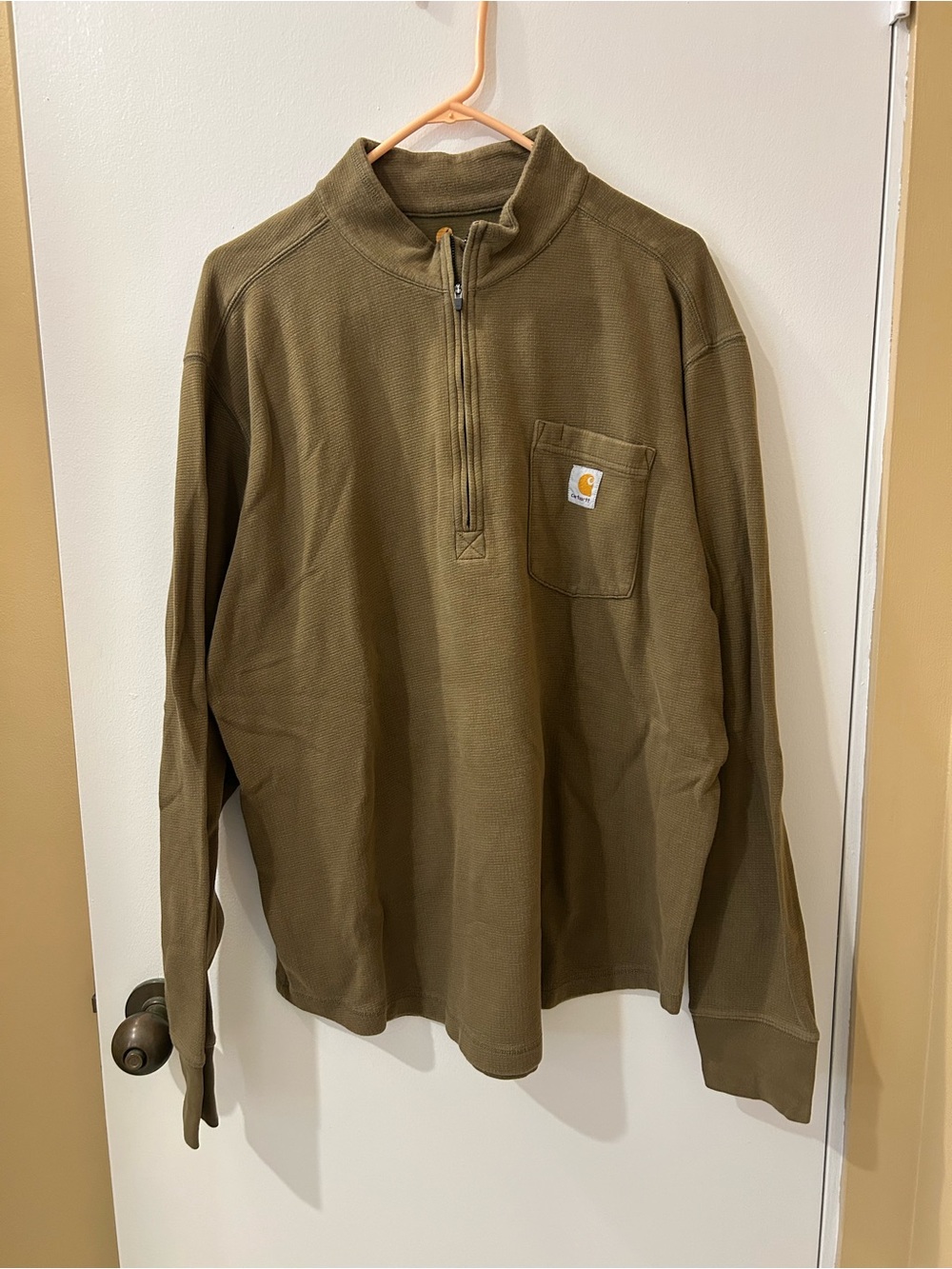 Carhartt Olive Green Half-Zip Work Shirt with Chest Pocket